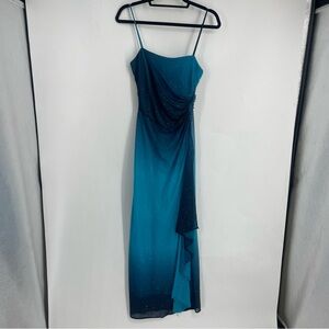 Vintage Y2K Reign On 4 Formal Prom Blue Maxi Dress Rouched Lace Spaghetti Fairy